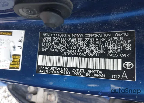 2010 Toyota Prius Ii from USA, damaged, VIN JTDKN3DU6A0196911